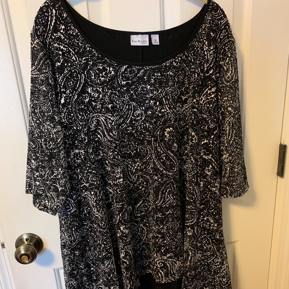 Kim Rogers Black and White Lace Top